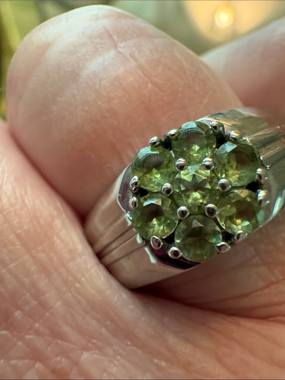 Green Peridot Cluster Ring - Sterling Silver